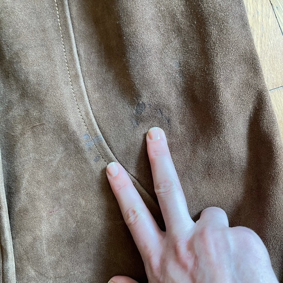 40s-50s Vintage Suede Coat with Knit Collar - Picture 13 of 15